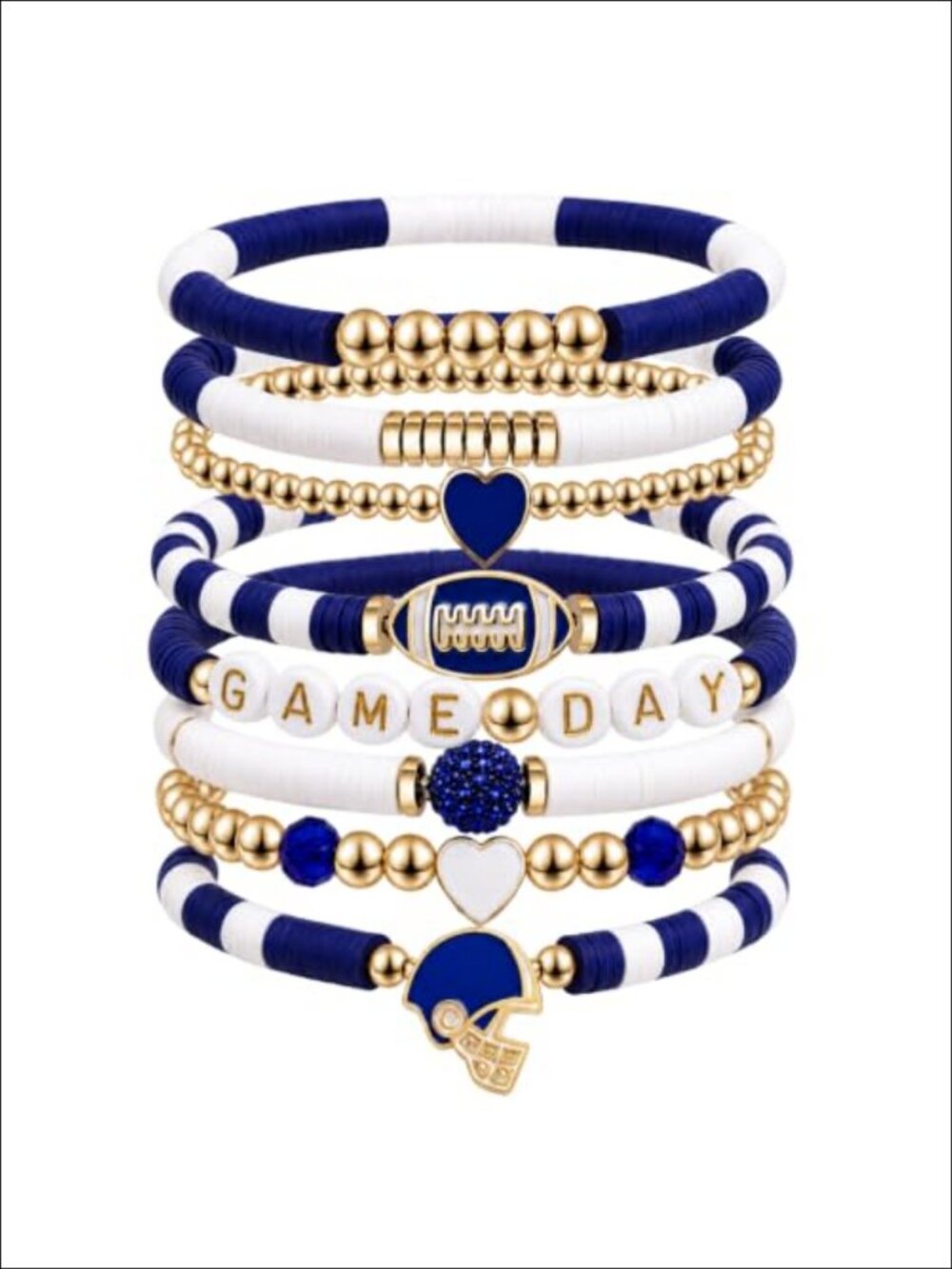 Heishi Beaded Stretch Bracelet Stackable Football Charm Jewelry